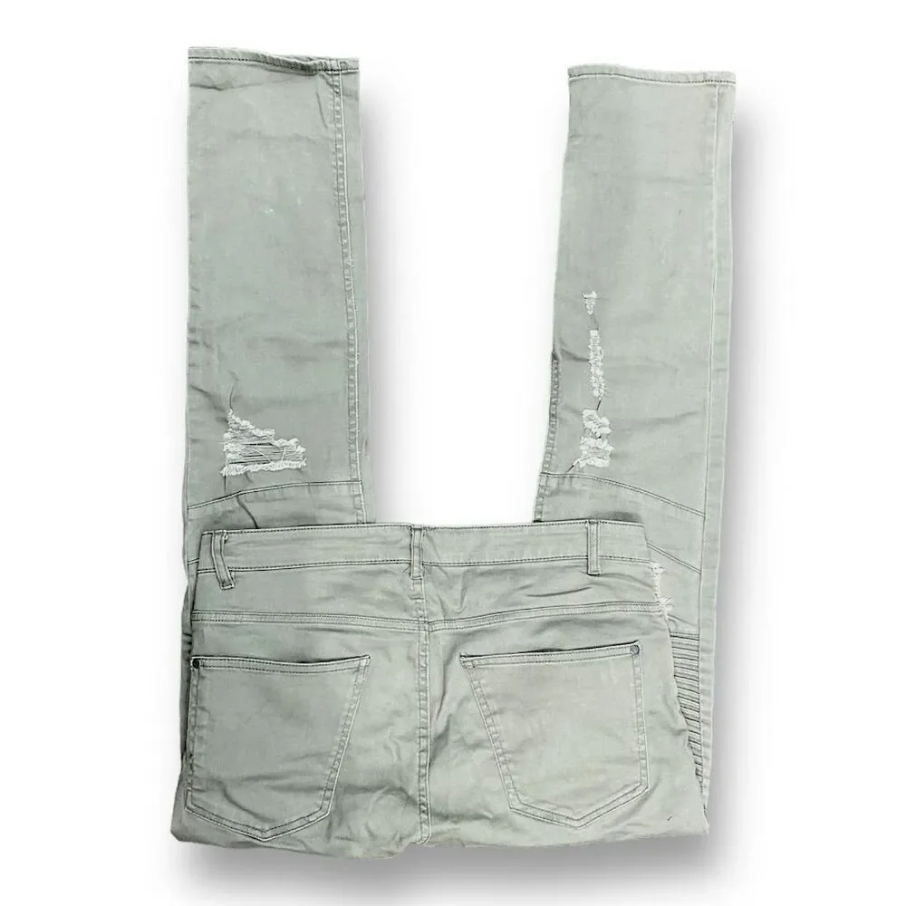 🦾 H&M Biker Skinny Jeans 🪖 Olive Green |‎ Size 32 | Ripped & Ready